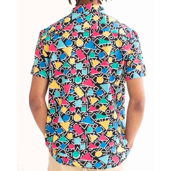 OH SNAP! Drill Clothing 90s Memphis Style Geo Print Button Up Shirt Size Large - Picture 12 of 13